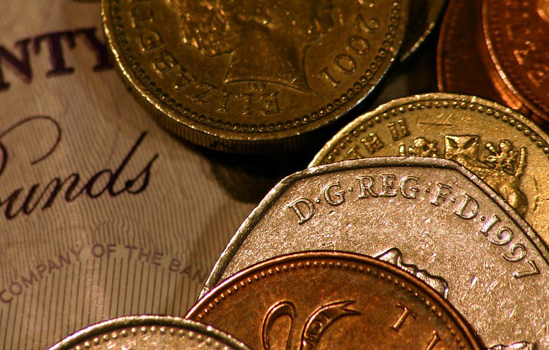 Close up picture of money – pounds and pence.