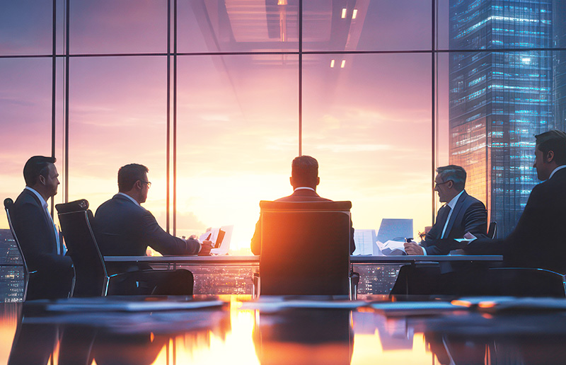 Corporate meeting in a sleek boardroom